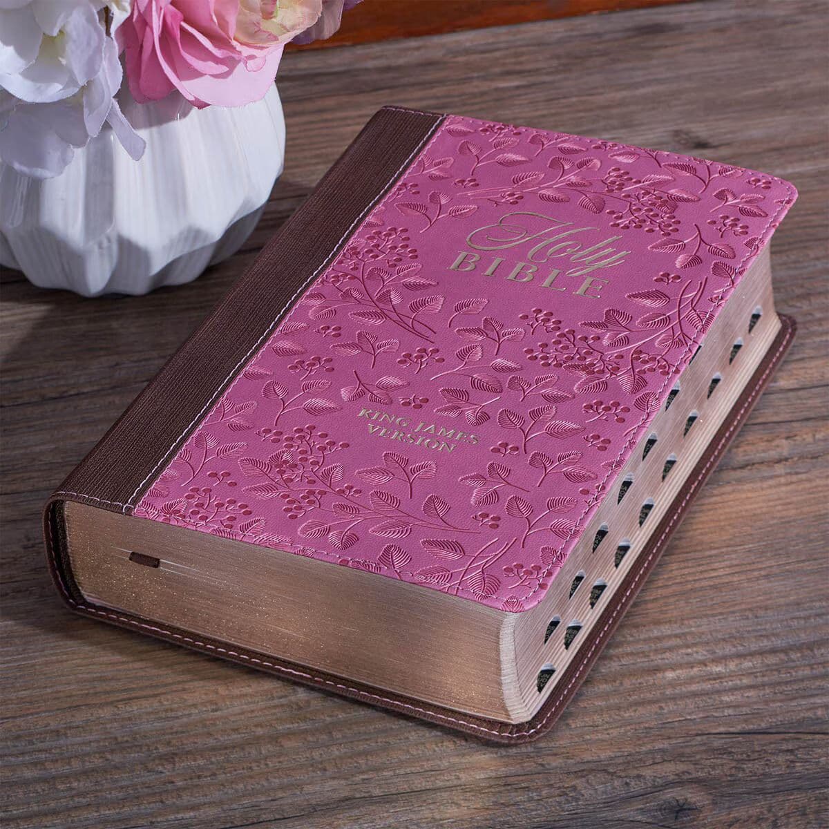 Brown and Berry Pink Faux Leather Giant Print Standard-size King James Version Bible with Thumb Index, picture 11