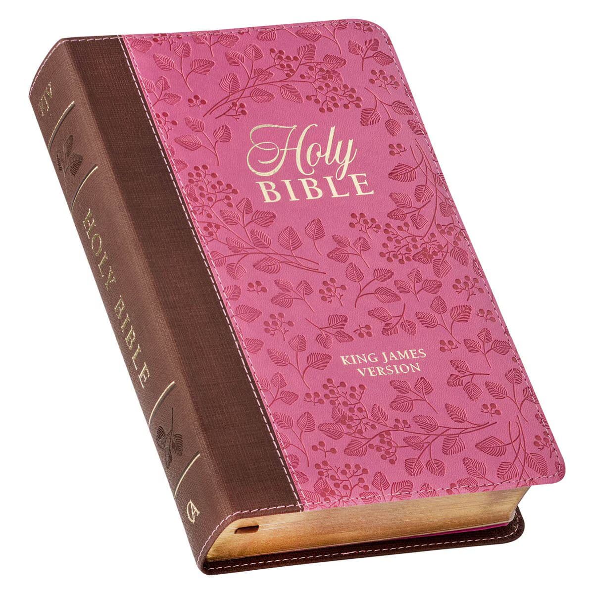 Brown and Berry Pink Faux Leather Giant Print Standard-size King James Version Bible with Thumb Index, picture 3