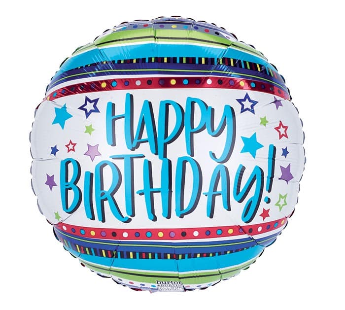 17"PKG STRIPES HAPPY BIRTHDAY BALLOON