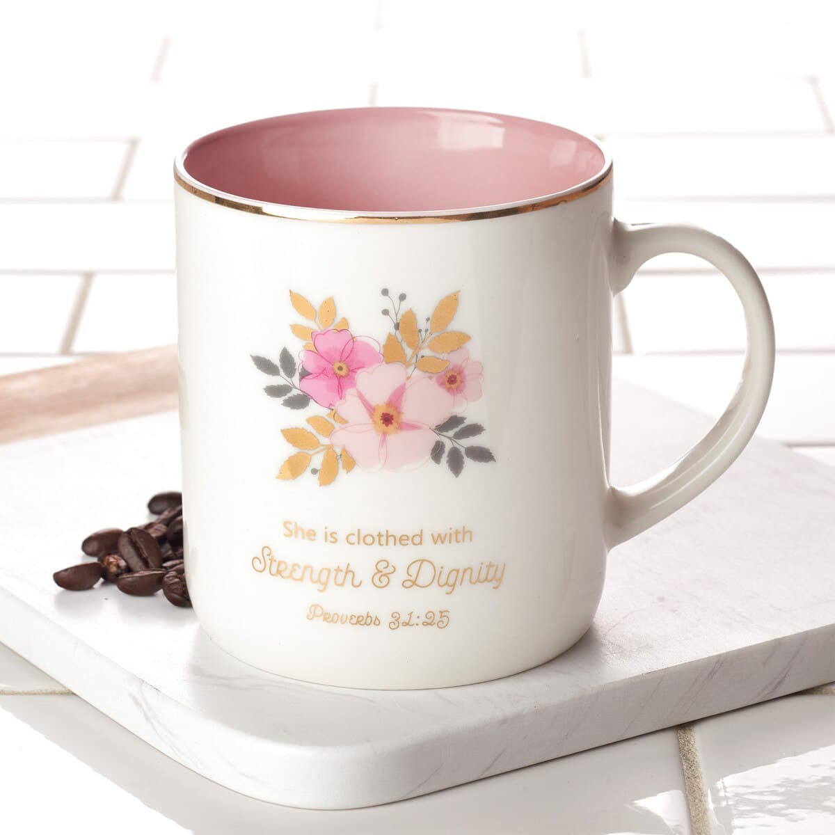 Strength & Dignity – Proverbs 31:25 Ceramic Coffee Mug, picture 4