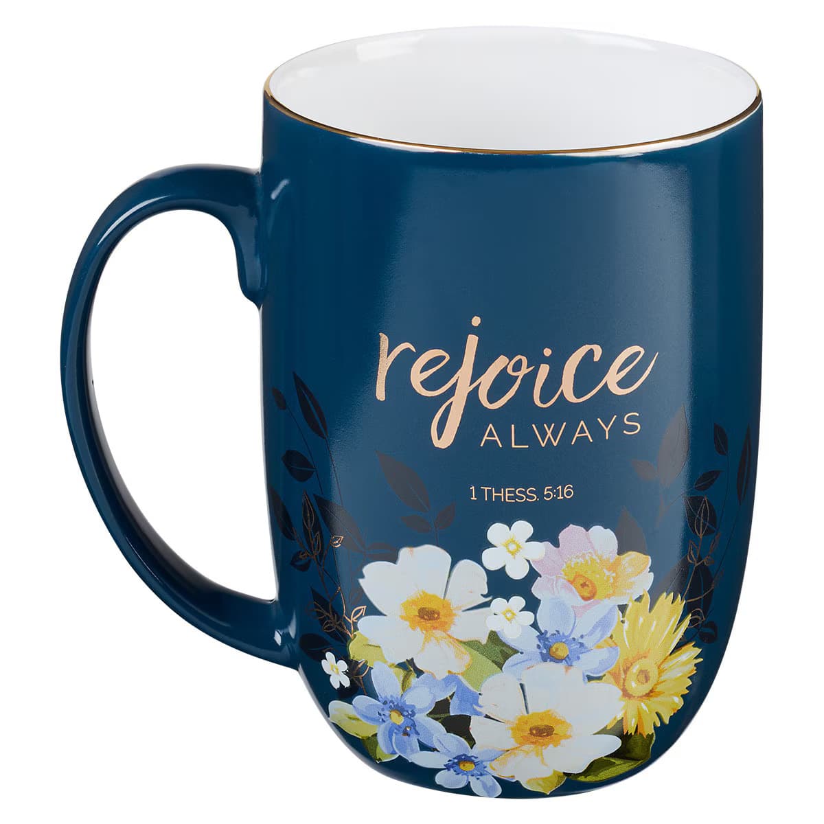 Rejoice Always – 1 Thessalonians 5:16 Blue Ceramic Coffee Mug, picture 2