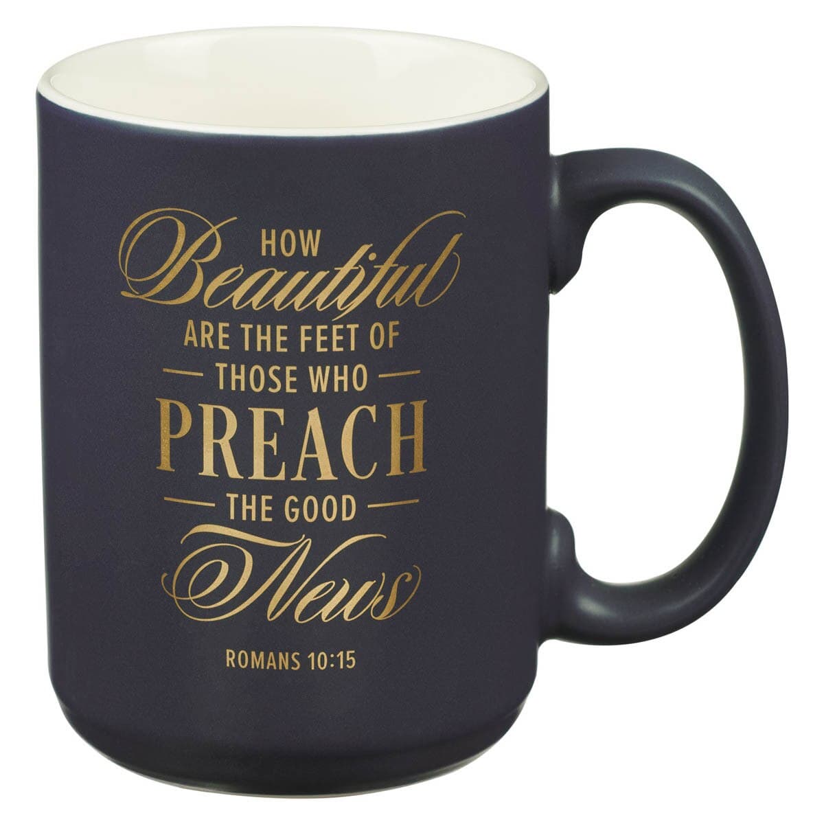 Beautiful Are the Feet - Romans 10:15 Navy Ceramic Coffee Mug, picture 2