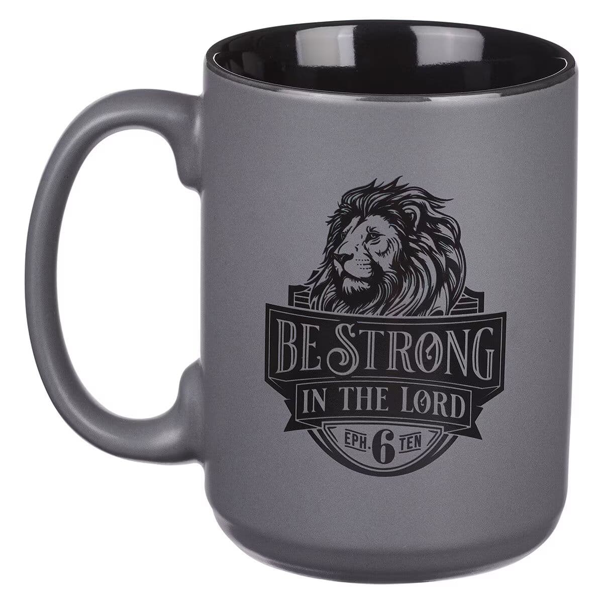 Be Strong - Ephesians 6:10 Gray Lion Ceramic Coffee Mug, picture 2