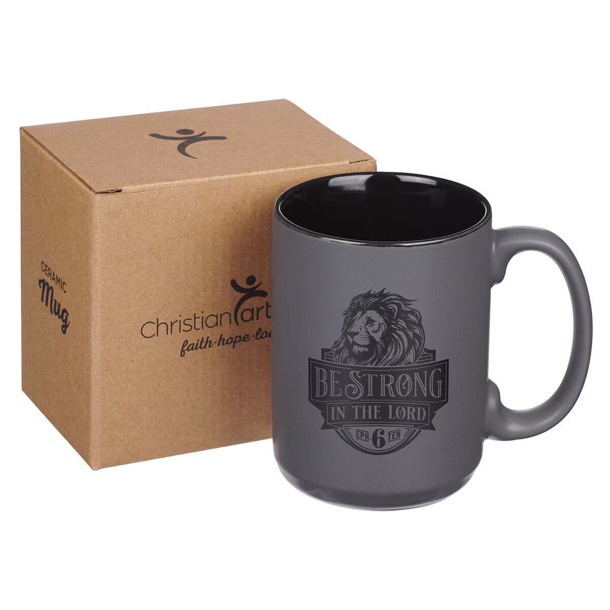 Be Strong - Ephesians 6:10 Gray Lion Ceramic Coffee Mug, picture 3
