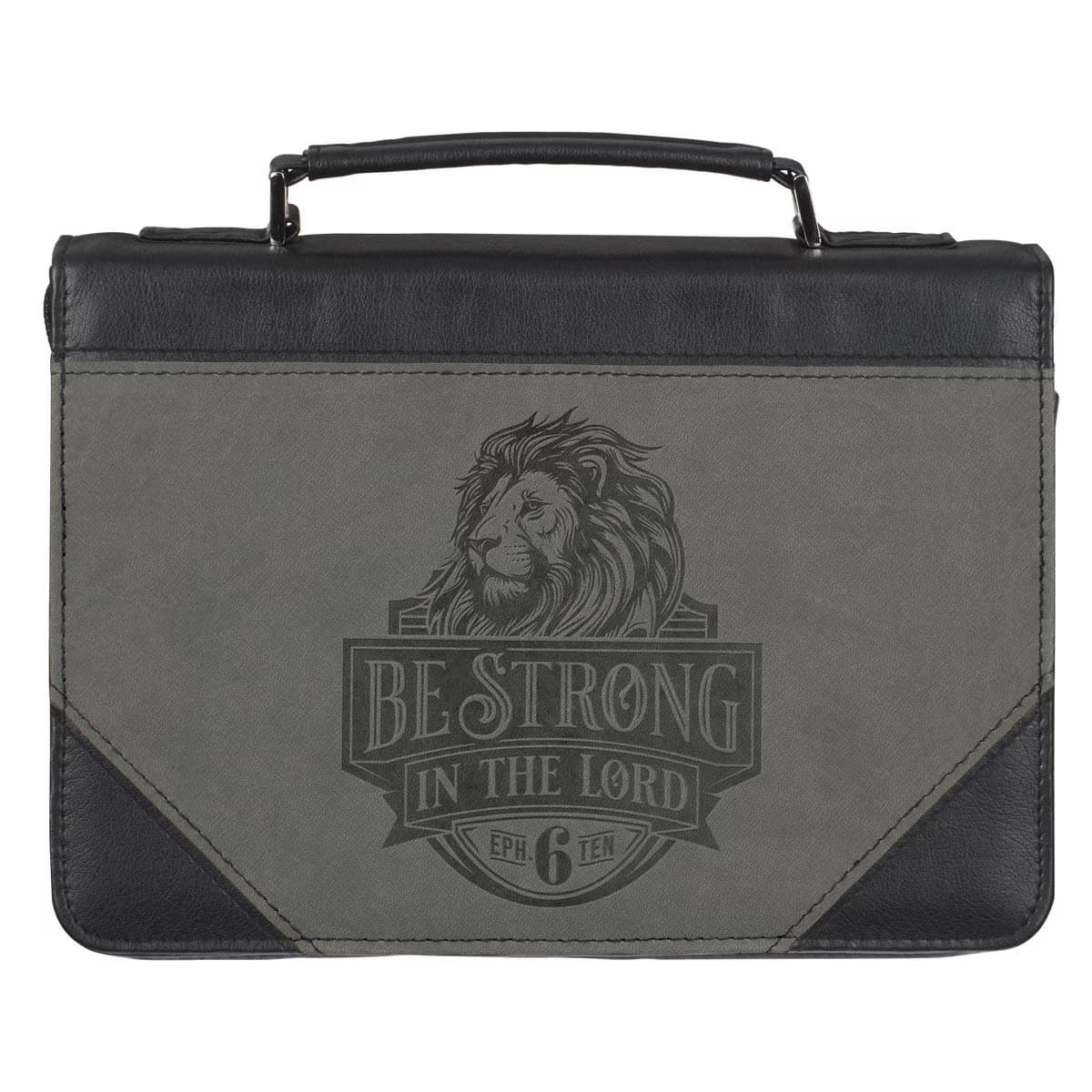 Be Strong in the Lord - Ephesians 6:10 Black and Gray Lion Faux Leather Classic Bible Cover