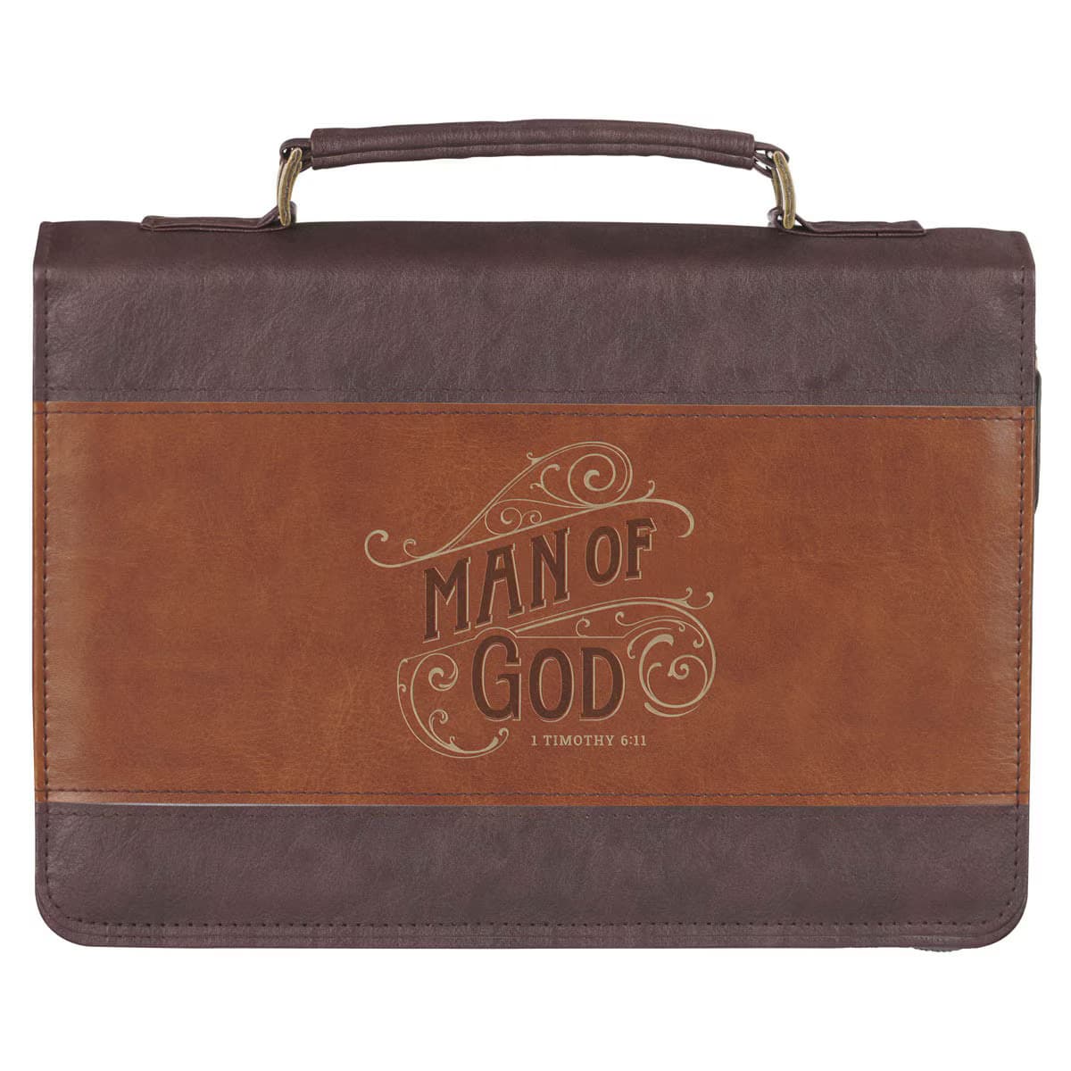 Man of God - 1 Timothy 6:11 Honey-Brown and Espresso Faux Leather Bible Case