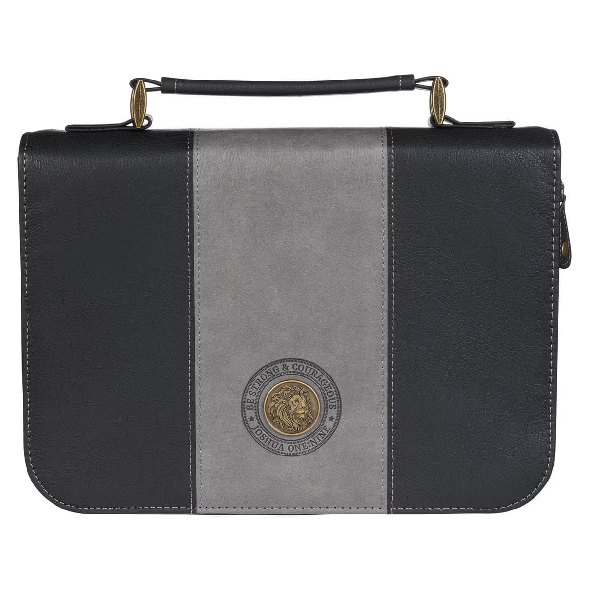 Be Strong and Courageous - Joshua 1:9 Gray and Black Faux Leather Classic Bible Case