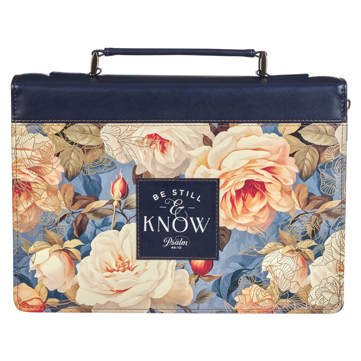 Be Still - Psalm 46:10 Serene Roses Blue Faux Leather Large Bible Case