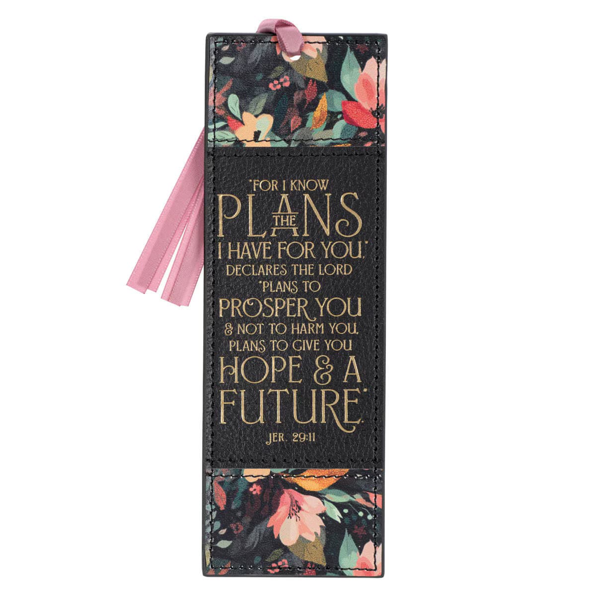 Hope and a Future - Jeremiah 29:11 Midnight Botanical Faux Leather Bookmark