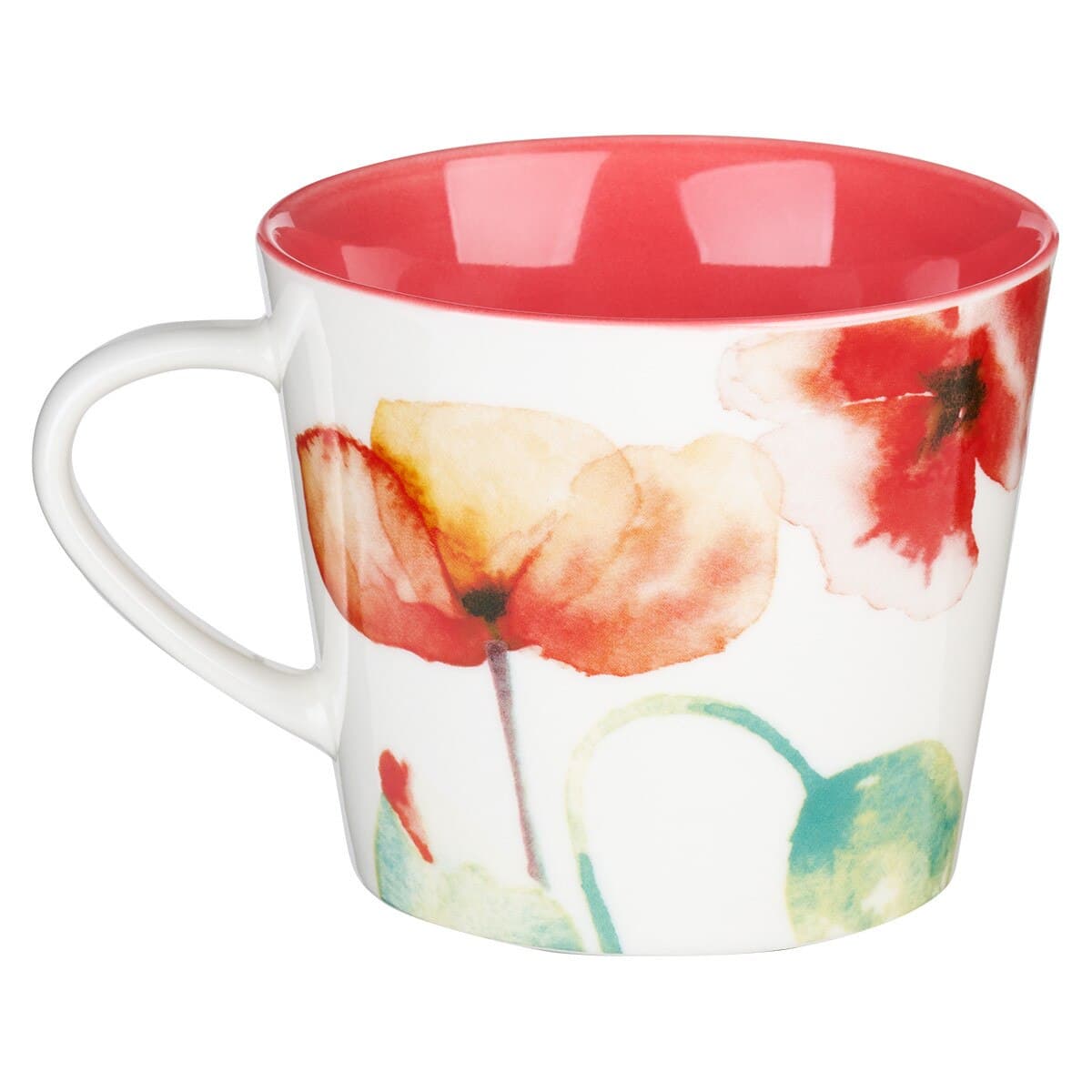 Life Is Beautiful Coral Poppies Ceramic Coffee Mug, picture 2