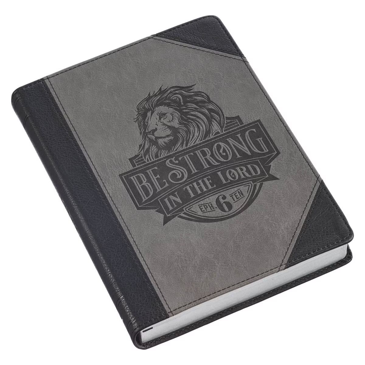 Be Strong in the Lord - Ephesians 6:10 Black and Gray Lion Faux Leather Journal, picture 2