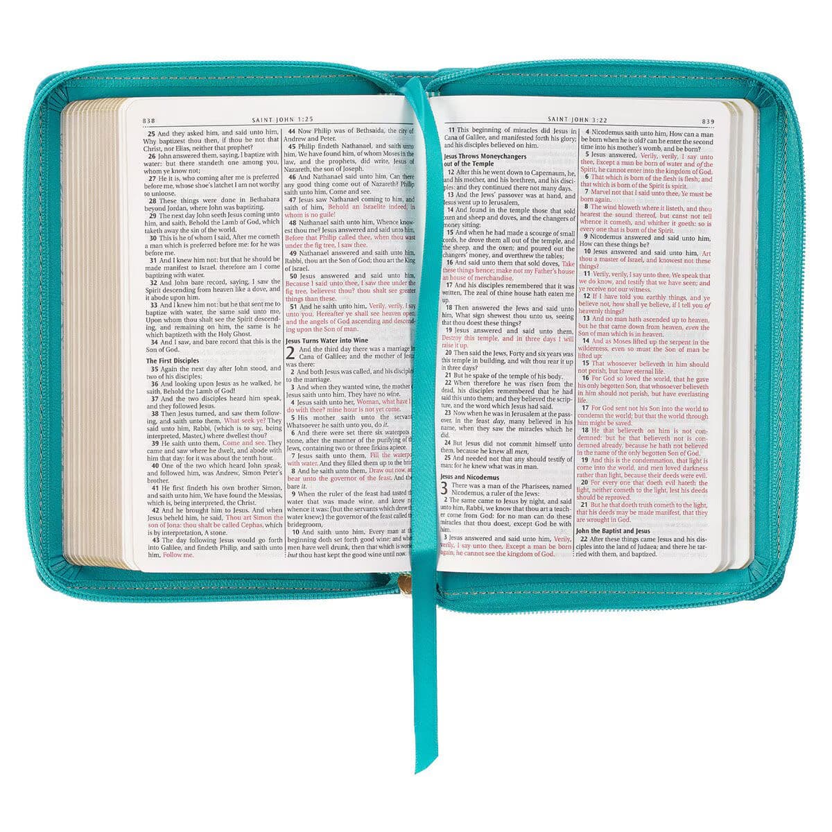 Teal Faux Leather Compact King James Version Bible with Zipper Closure, picture 6