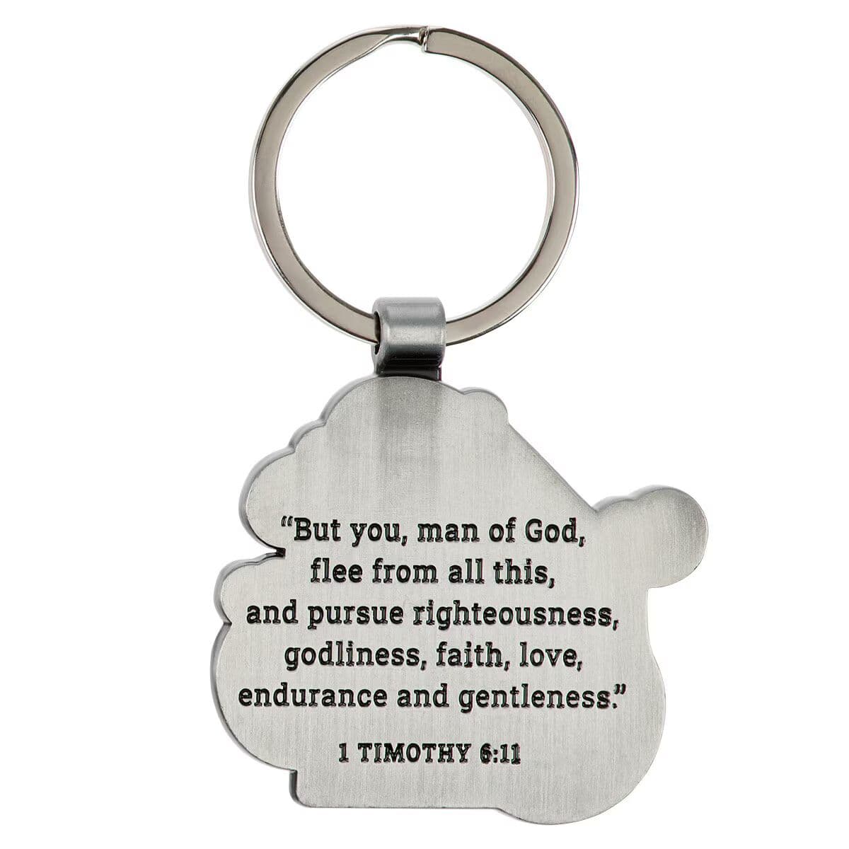 Man of God - 1 Timothy 6:11 Black and Silver Metal Keychain, picture 2