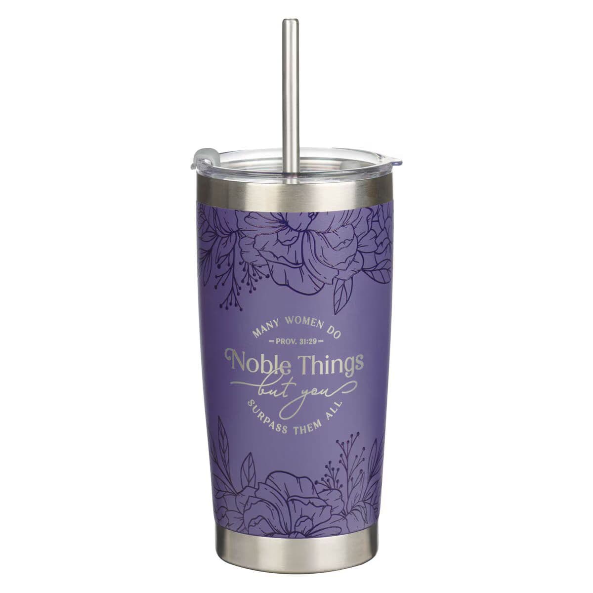 Noble Things - Proverbs 31:29 Lavender Floral Stainless Steel Tumbler