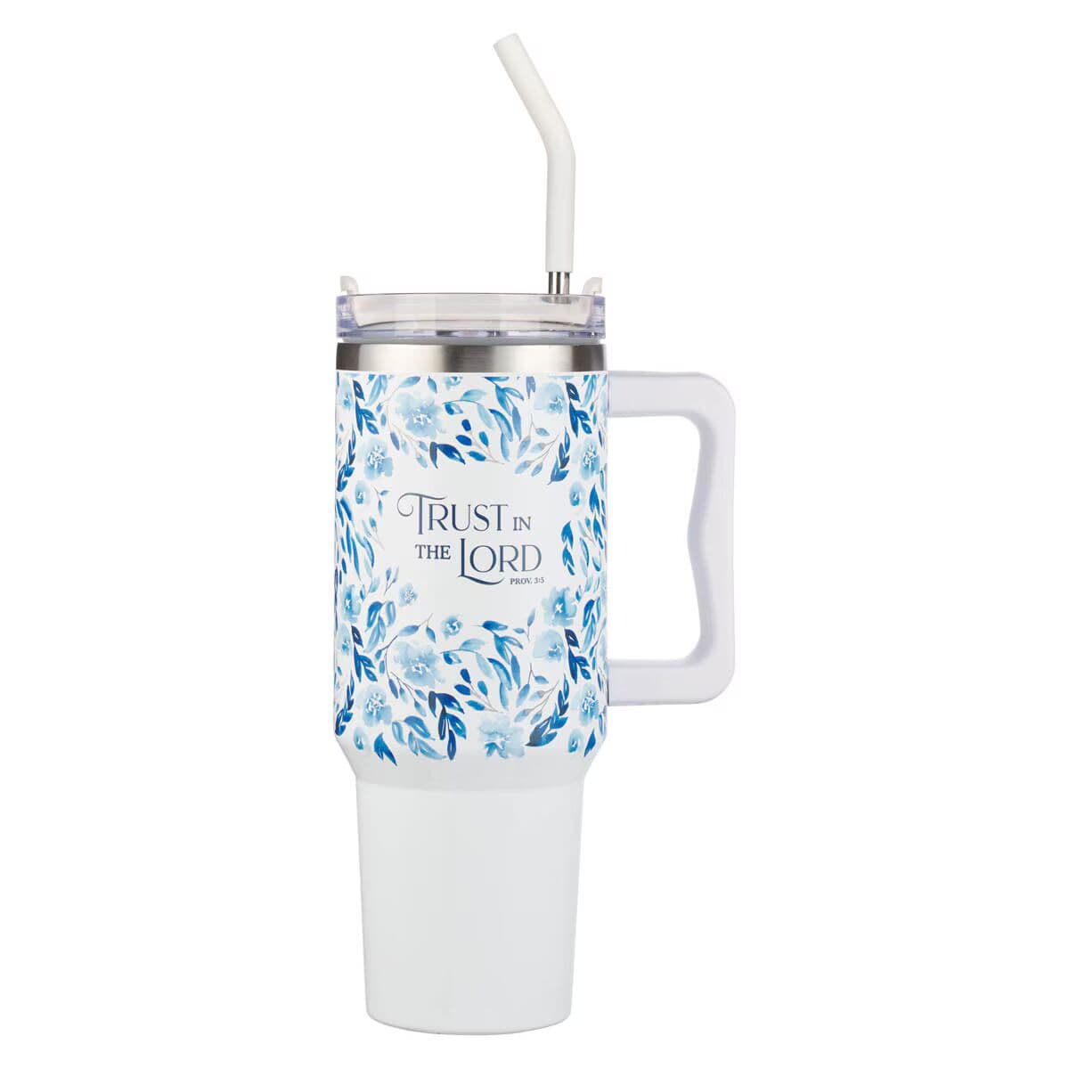 Trust in the Lord - Proverbs 3:5 Blue Botany 40 oz Stainless Steel Travel Tumbler with Straw
