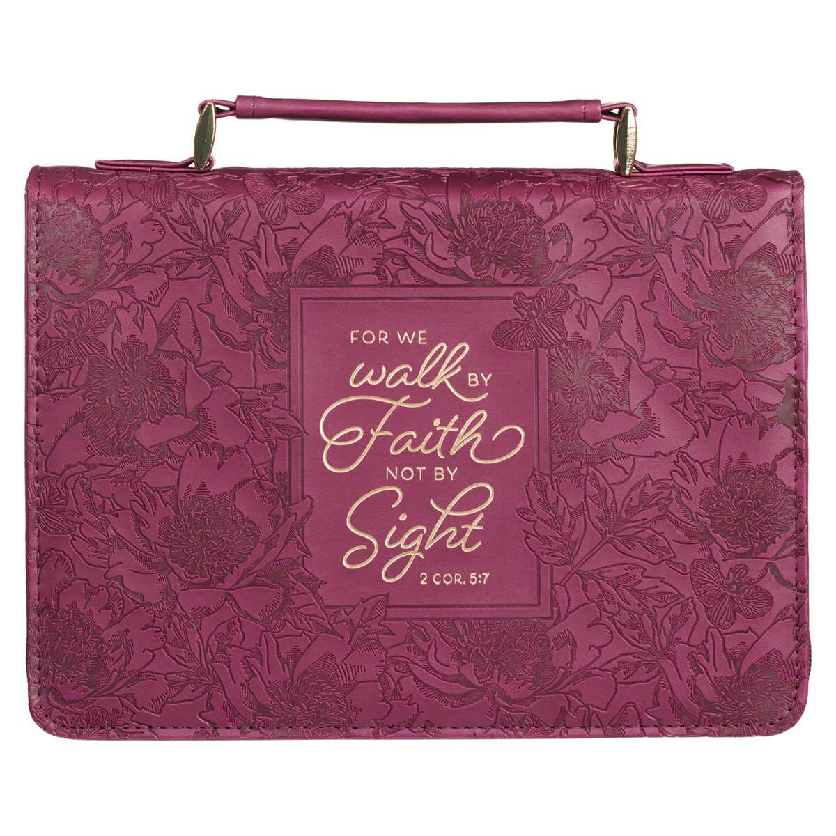 Walk by Faith - 2 Corinthians 5:7 Ruby Red Faux Leather Fashion Bible Case -Large
