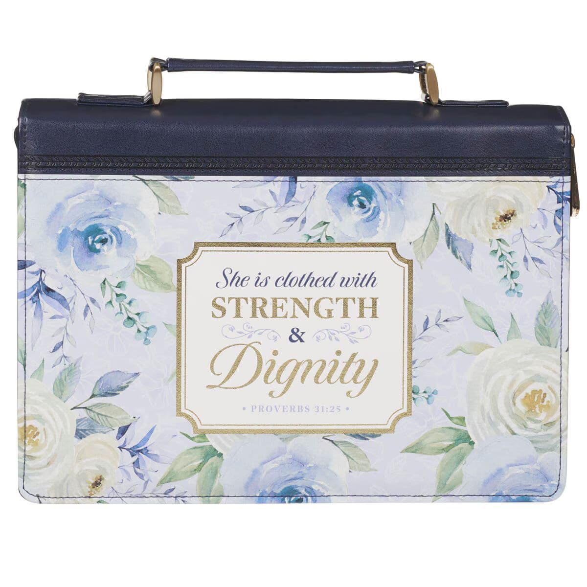 Strength and Dignity - Proverbs 31:25 Indigo Rose Faux Leather Fashion Bible Case