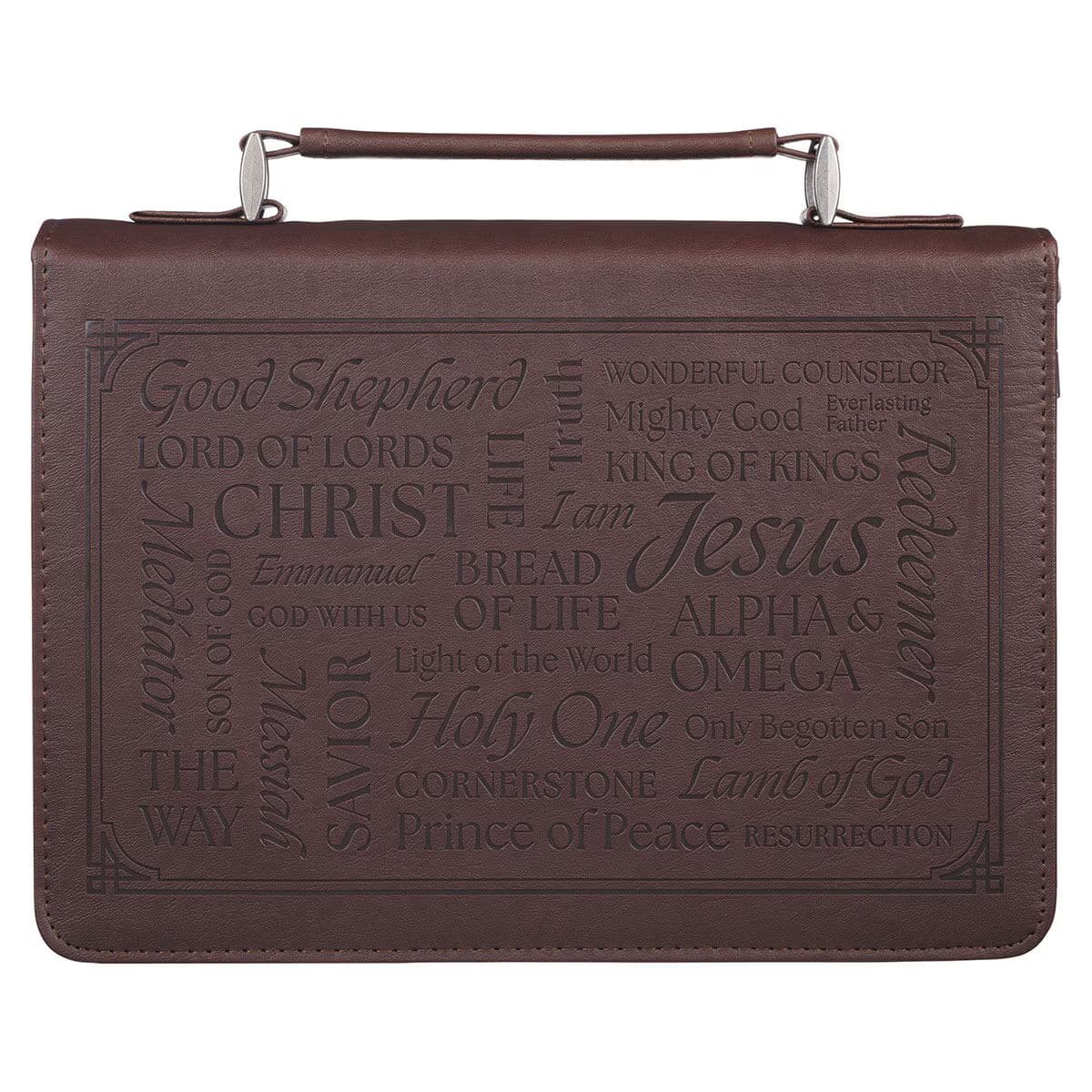 Names of Jesus - Isaiah 9:6 Walnut Brown Faux Leather Classic Bible Case - Extra Large
