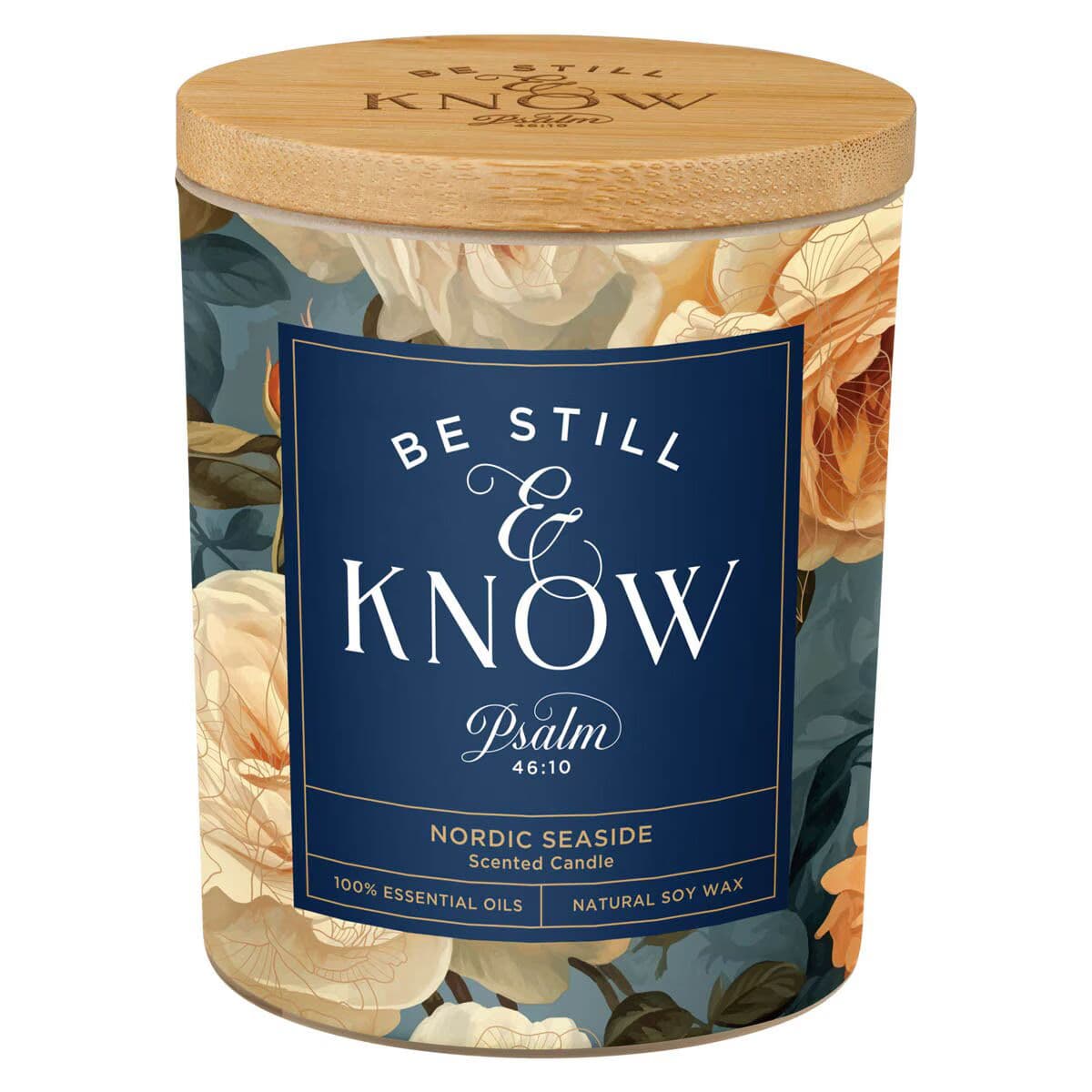 Be Still and Know - Psalm 46:10 Yellow Rose Nordic Seaside Scented Candle in a Glass Jar