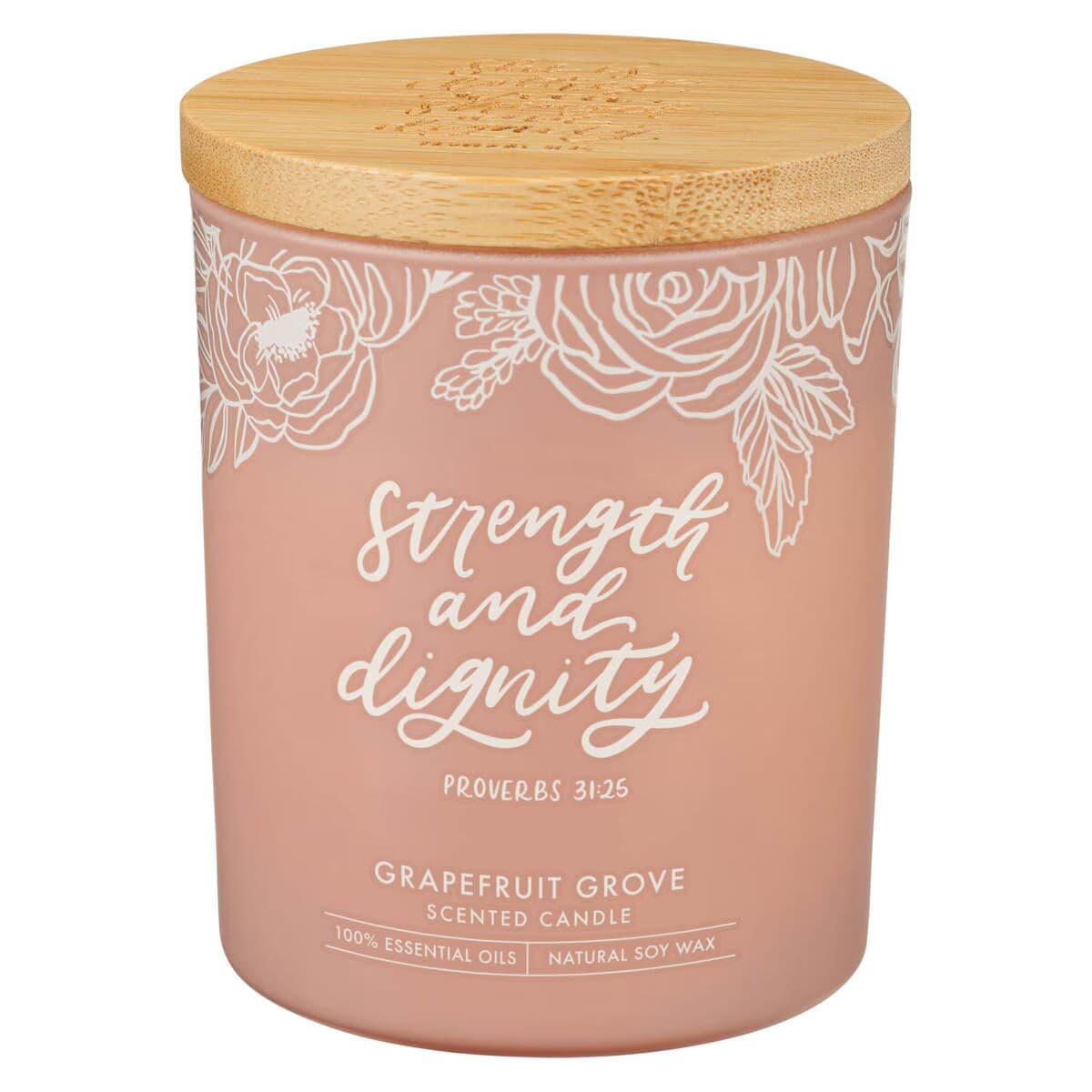 Strength and Dignity - Proverbs 31:25 Grapefruit Scented Candle in a Peach Glass Jar