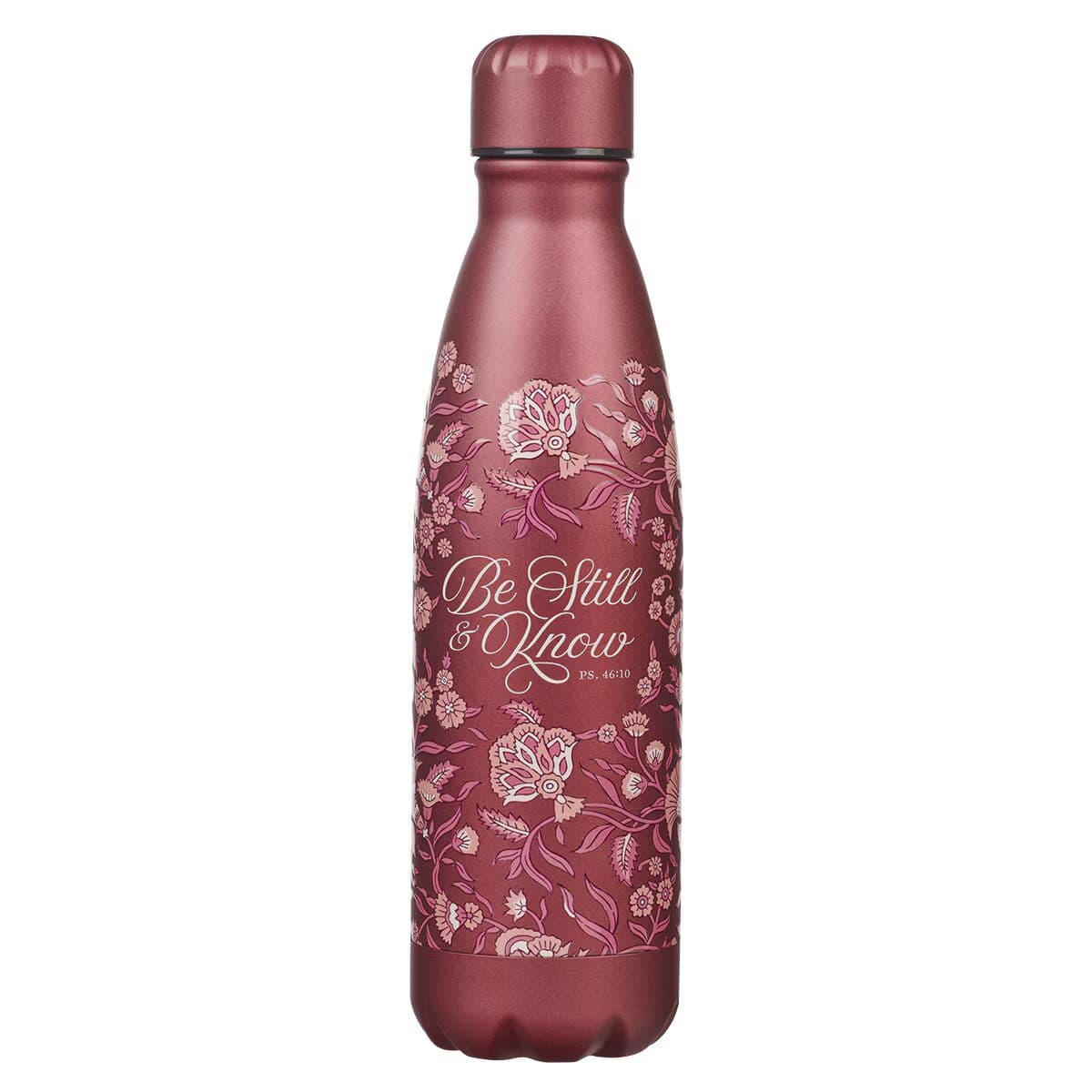 Be Still - Psalm 46:10 Metallic Raisin Plum Floral Stainless Steel Water Bottle