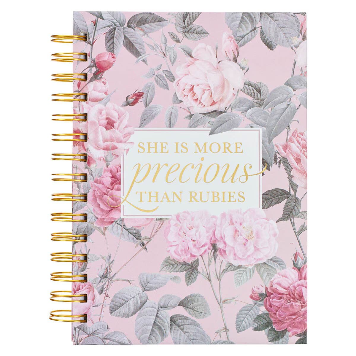 More Precious than Rubies - Proverbs 31:10 Pink Floral Large Spiral Journal