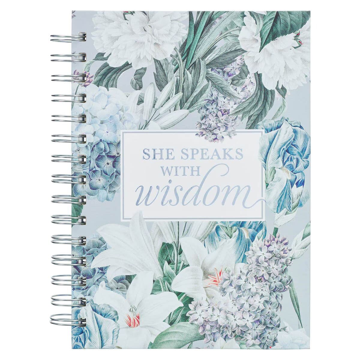 She Speaks with Wisdom - Proverbs 31:26 Blue Floral Large Spiral Journal