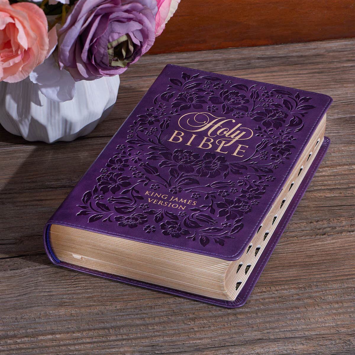 Purple Floral Faux Leather Giant Print Standard-size King James Version Bible with Thumb Index, picture 11