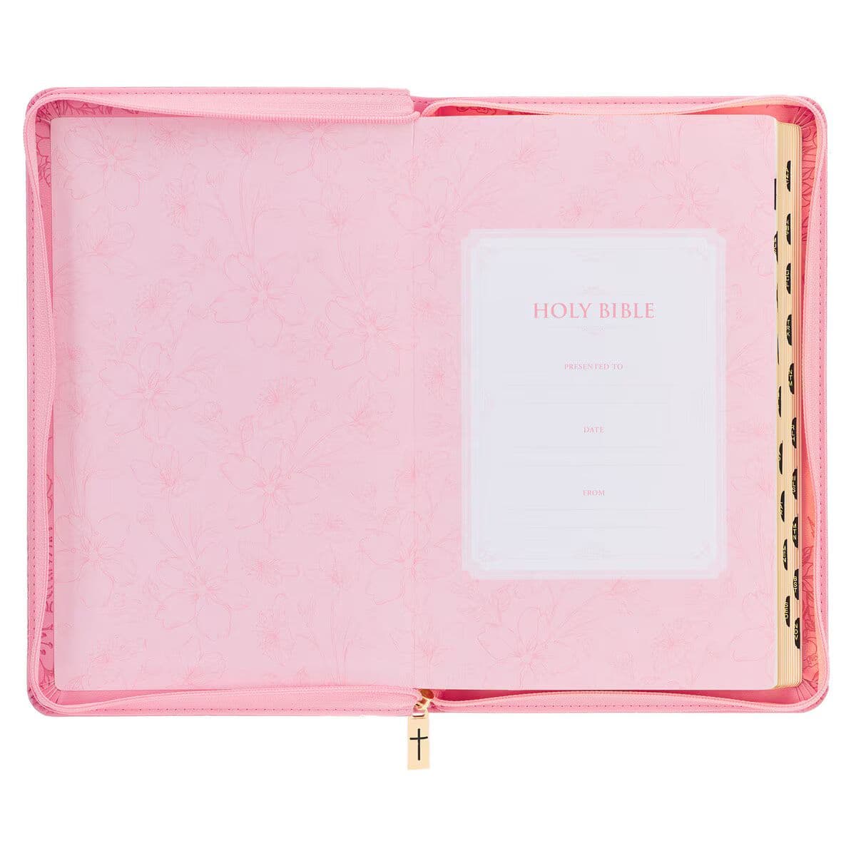 Blossom Pink Faux Leather King James Version Deluxe Gift Bible with Thumb Index and Zippered Closure, picture 4