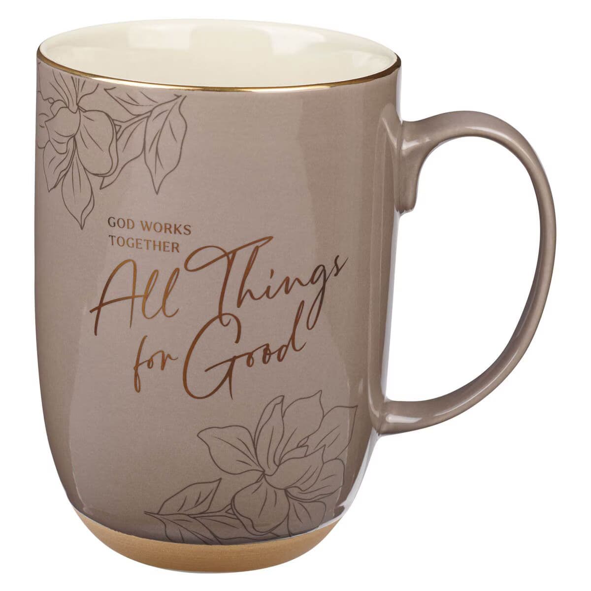 All Things for Good - Romans 8:28 Taupe Ceramic Coffee Mug with Exposed Clay Base