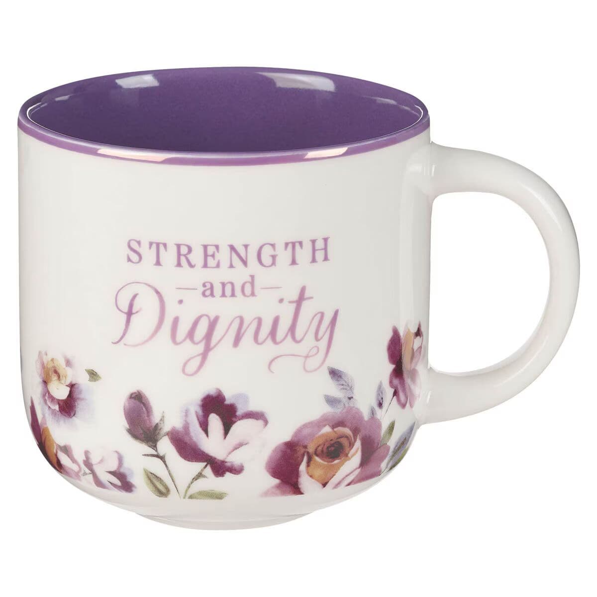 Strength and Dignity - Proverbs 31:25 Purple Rose Ceramic Coffee Mug
