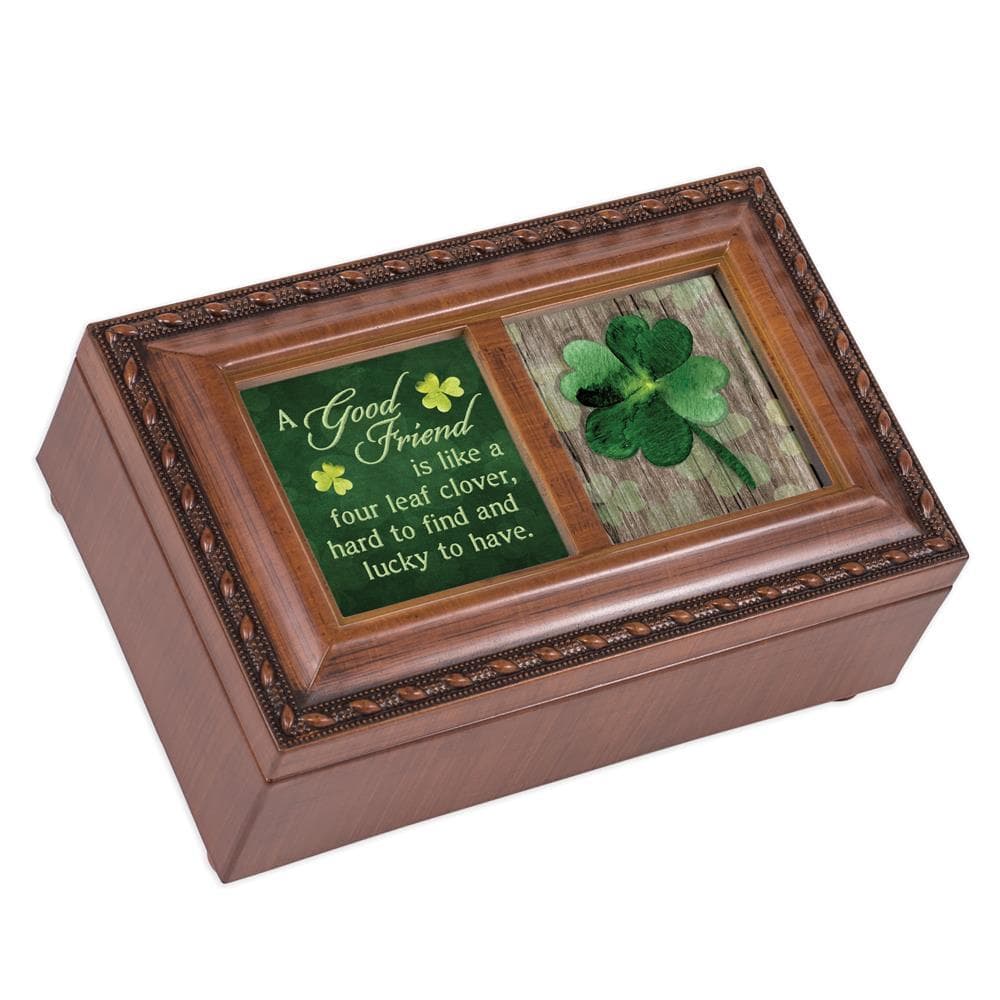 GOOD FRIEND FOUR LEAF CLOVER MUSICAL JEWELRY BOX