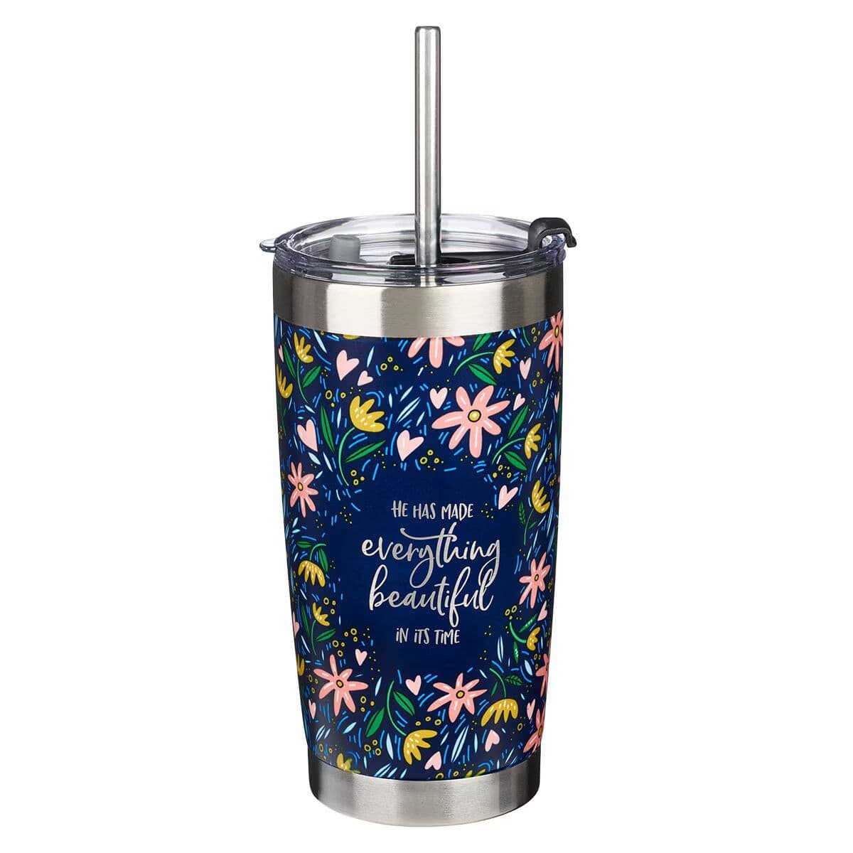 Everything Beautiful - Ecclesiastes 3:11 Stainless Steel Travel Mug with Reusable Stainless Steel Straw