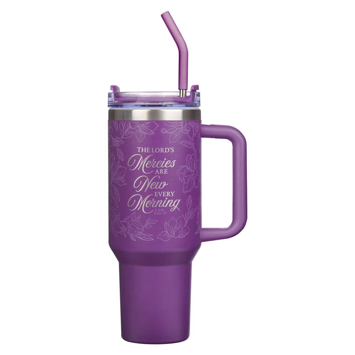 New Mercies - Lamentations 3:22-23 Purple Floral 40 oz Stainless Steel Tumbler with Straw
