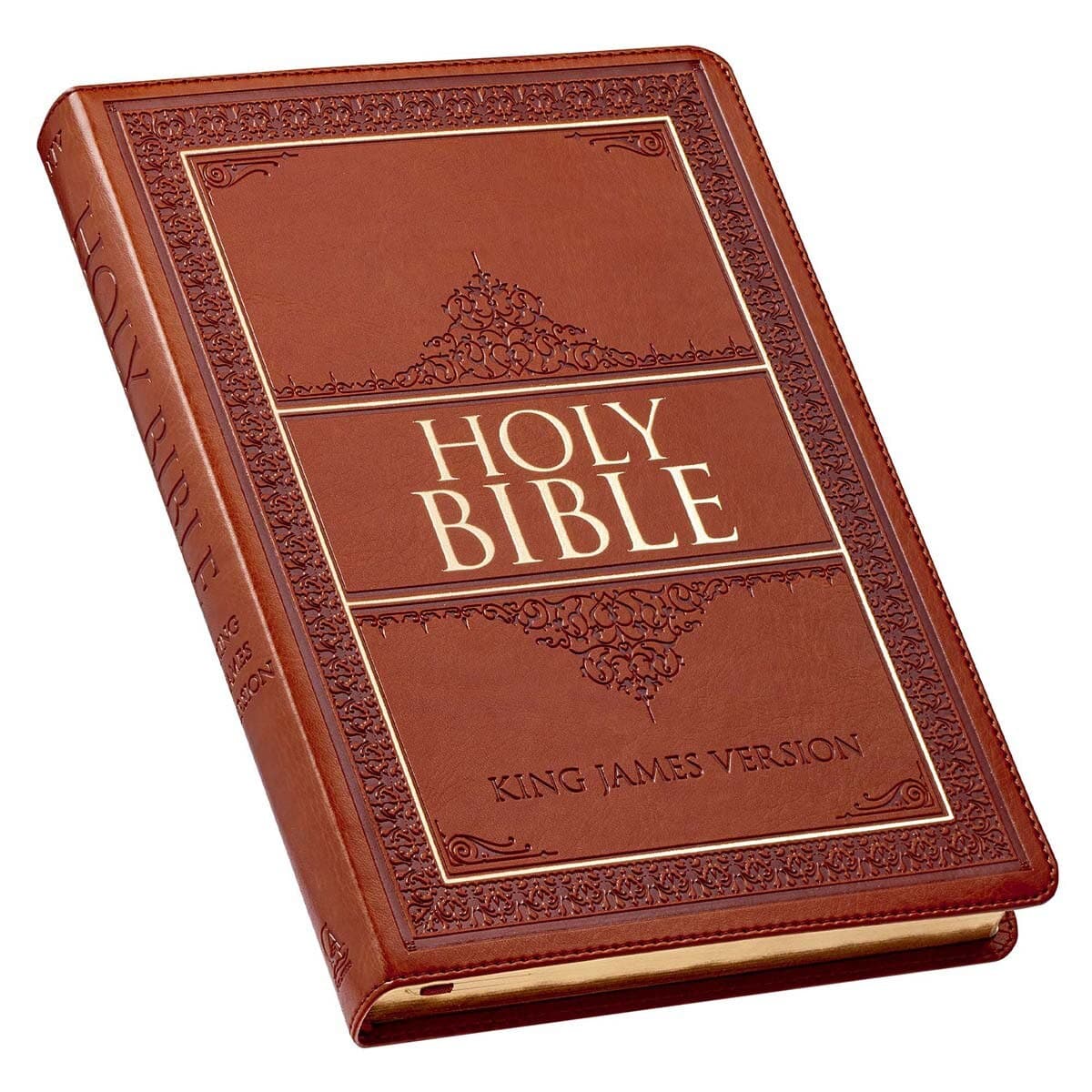 Saddle Tan Faux Leather Large Print Thinline King James Version Bible with Thumb Index, picture 3