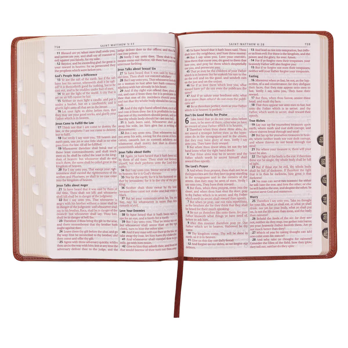 Saddle Tan Faux Leather Large Print Thinline King James Version Bible with Thumb Index, picture 8