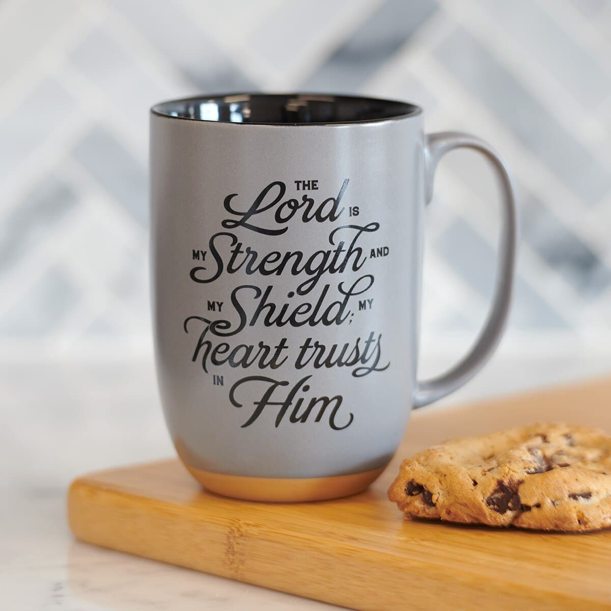 My Strength and Shield - Psalm 28:7 Gray Ceramic Coffee Mug with Exposed Clay Base, picture 3