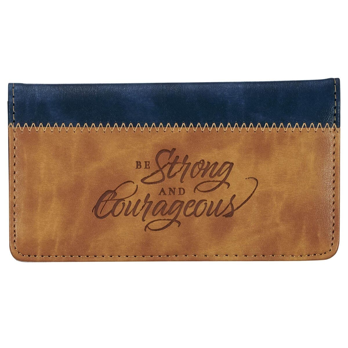 Strong and Courageous - Joshua 1:9 Butterscotch and Navy Faux Leather Checkbook Wallet