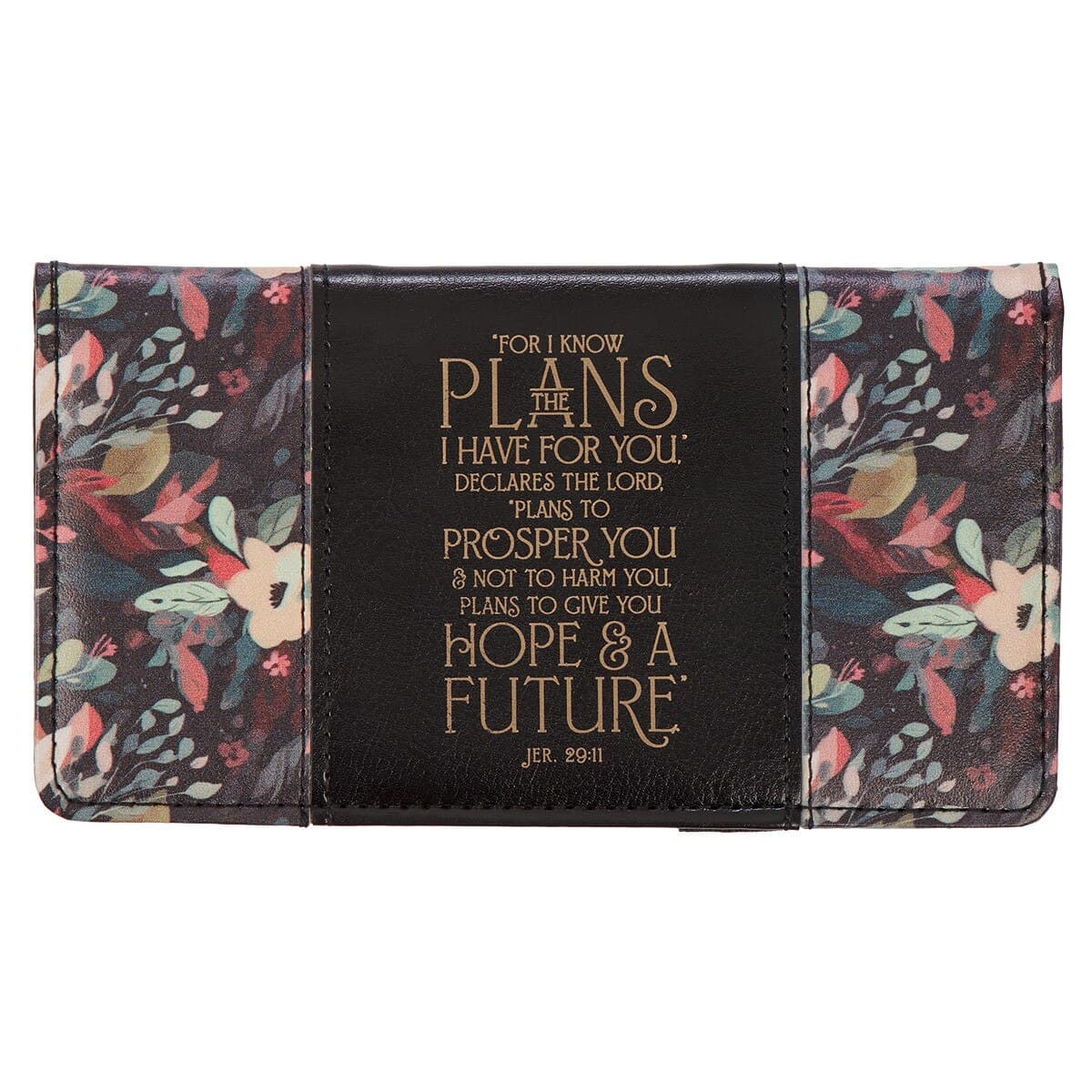 Hope and a Future - Jeremiah 29:11 Midnight Botanical Faux Leather Checkbook Wallet
