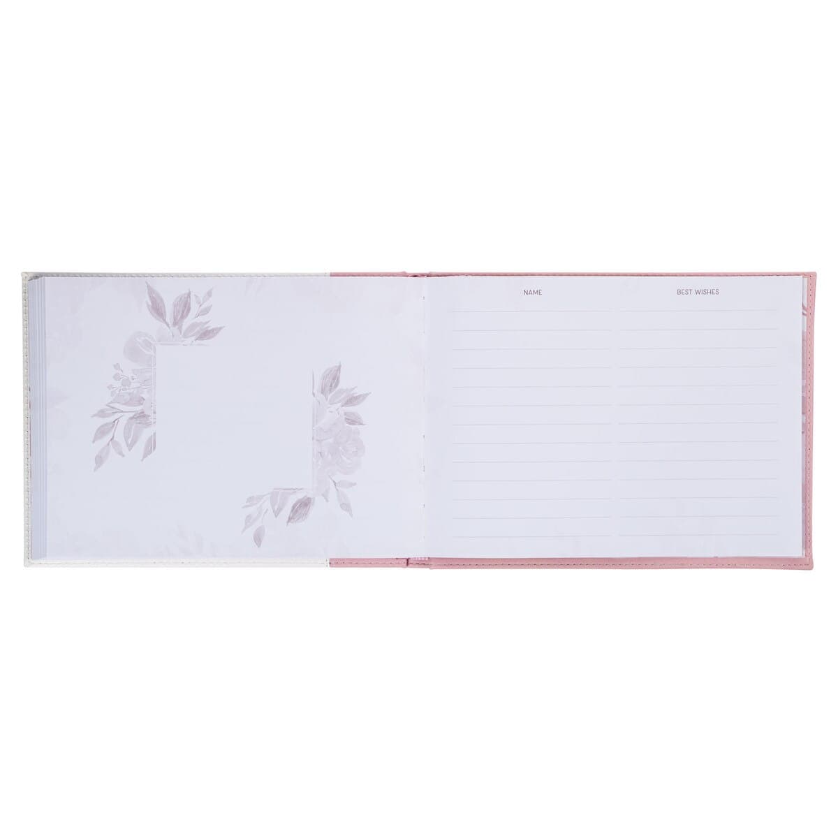 Pink Floral Mr. & Mrs. Medium Faux Leather Wedding Guest Book - 1 John 4:19, picture 4