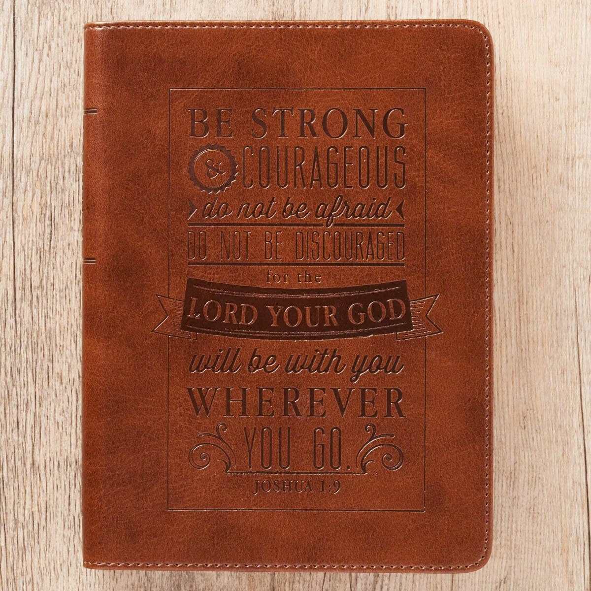 Be Strong and Courageous - Joshua 1:9 Saddle Tan Handy-sized Faux Leather Journal, picture 4