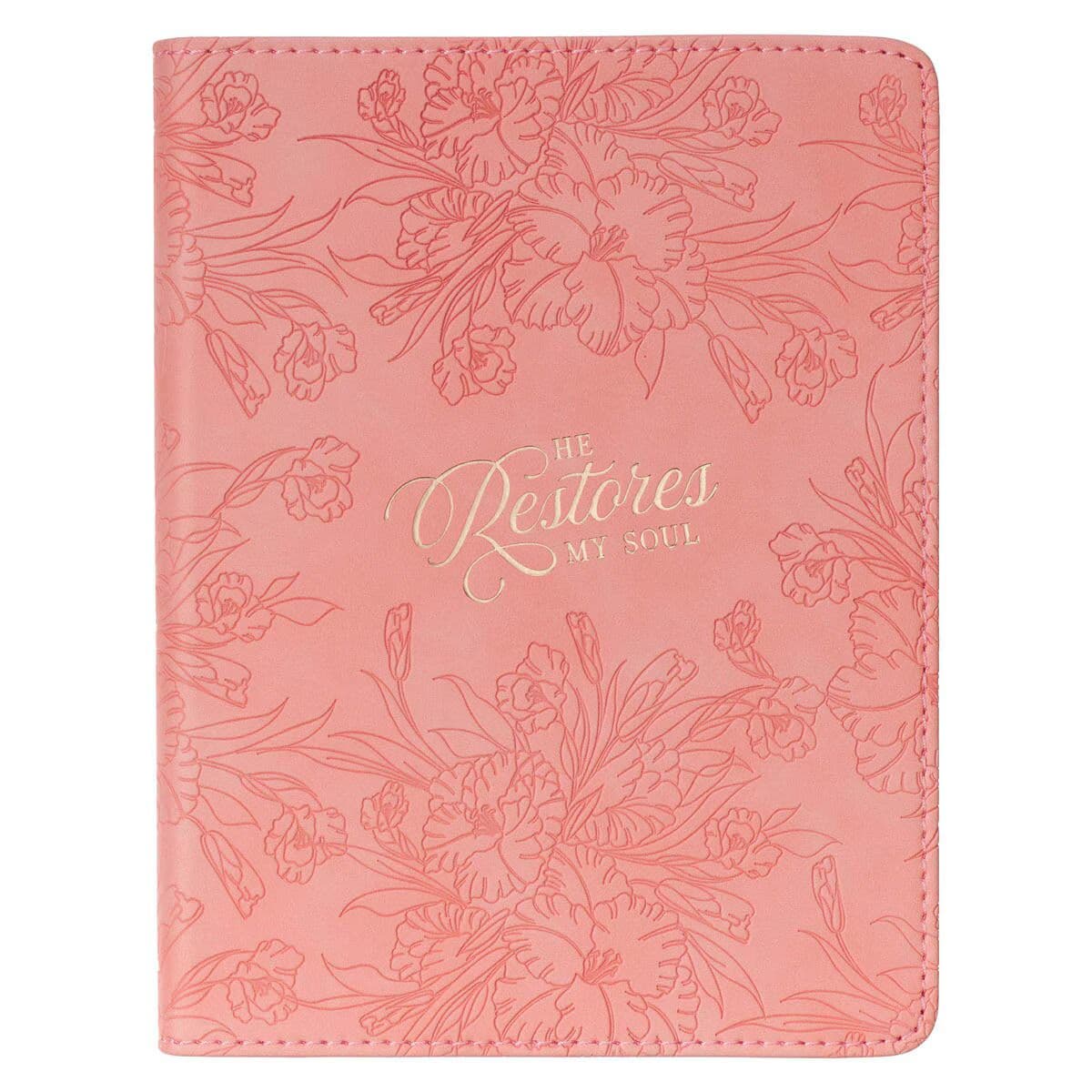 He Restores My Soul - Psalm 23:3 Pink Floral Faux Leather Handy-sized Journal