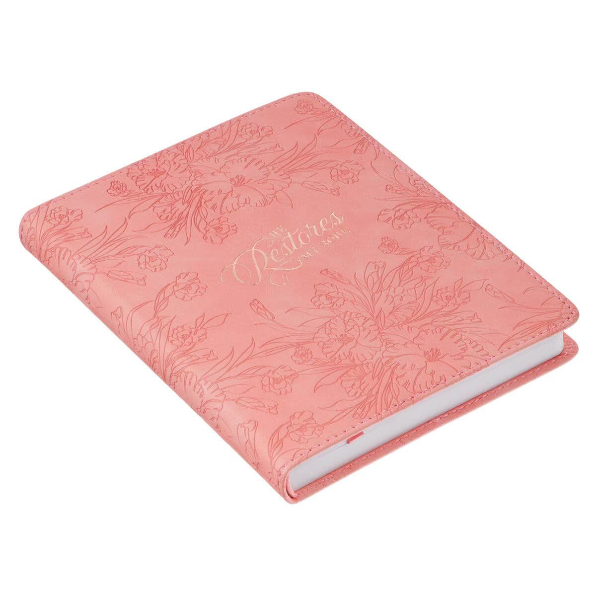 He Restores My Soul - Psalm 23:3 Pink Floral Faux Leather Handy-sized Journal, picture 3
