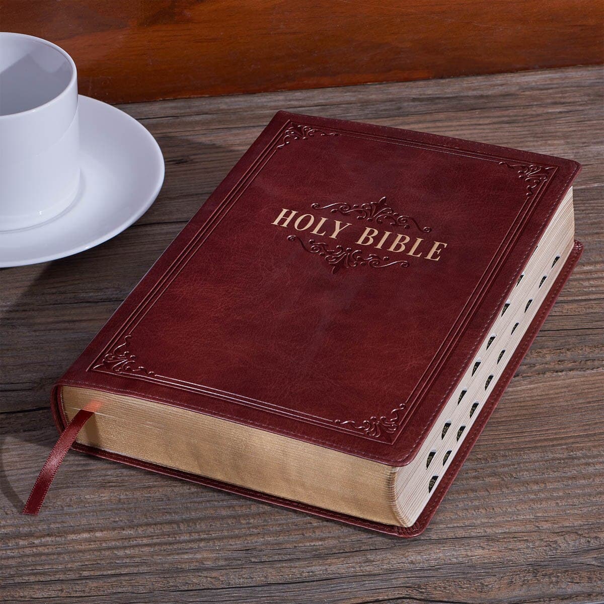 Burgundy Faux Leather Full-size Giant Print King James Version Bible with Thumb Index, picture 10