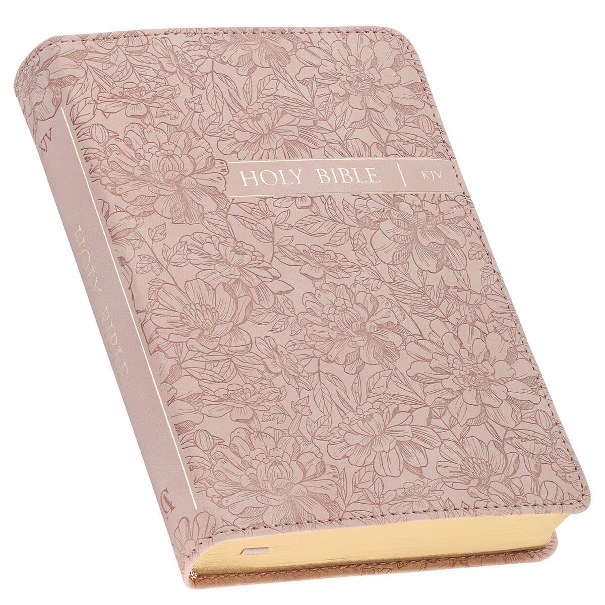 Blush Pink Floral Faux Leather Compact King James Version Bible, picture 3