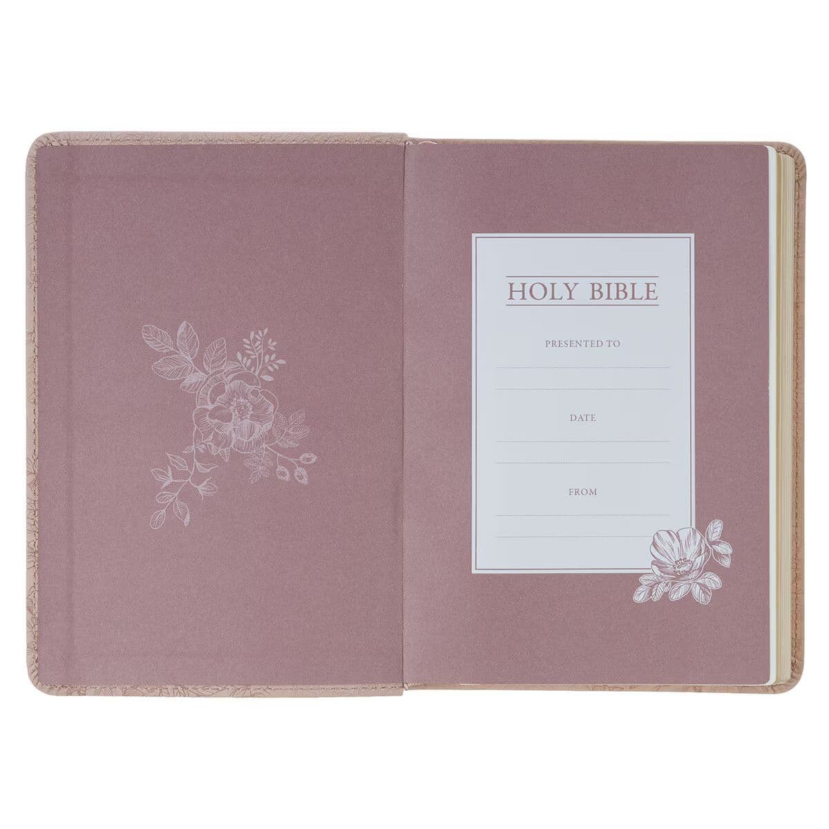 Blush Pink Floral Faux Leather Compact King James Version Bible, picture 4