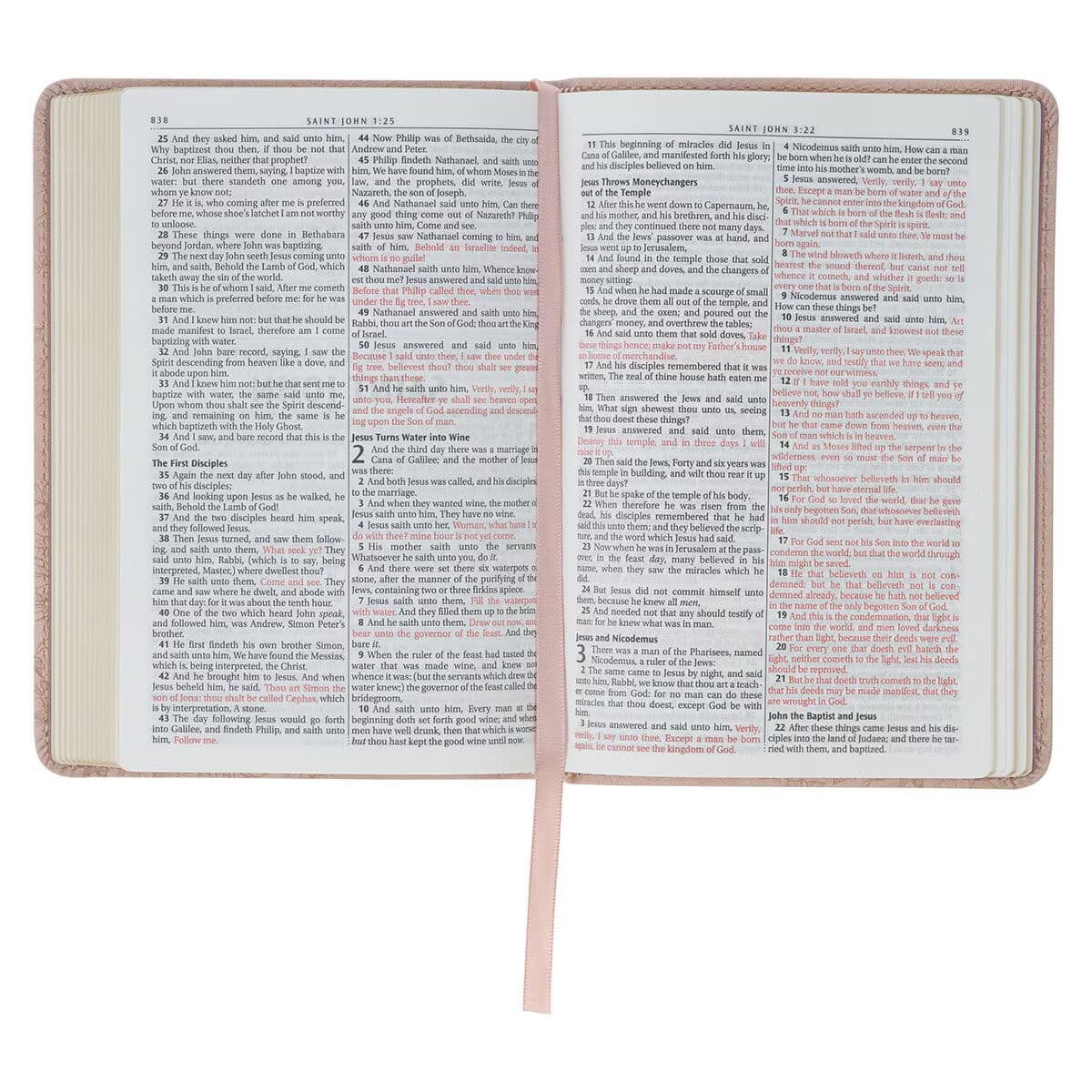 Blush Pink Floral Faux Leather Compact King James Version Bible, picture 5