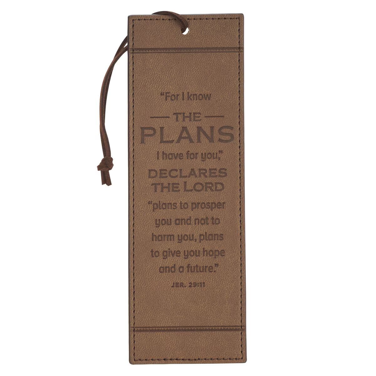 The Plans - Jeremiah 29:11 Cocoa Brown and Taupe Faux Leather Bookmark