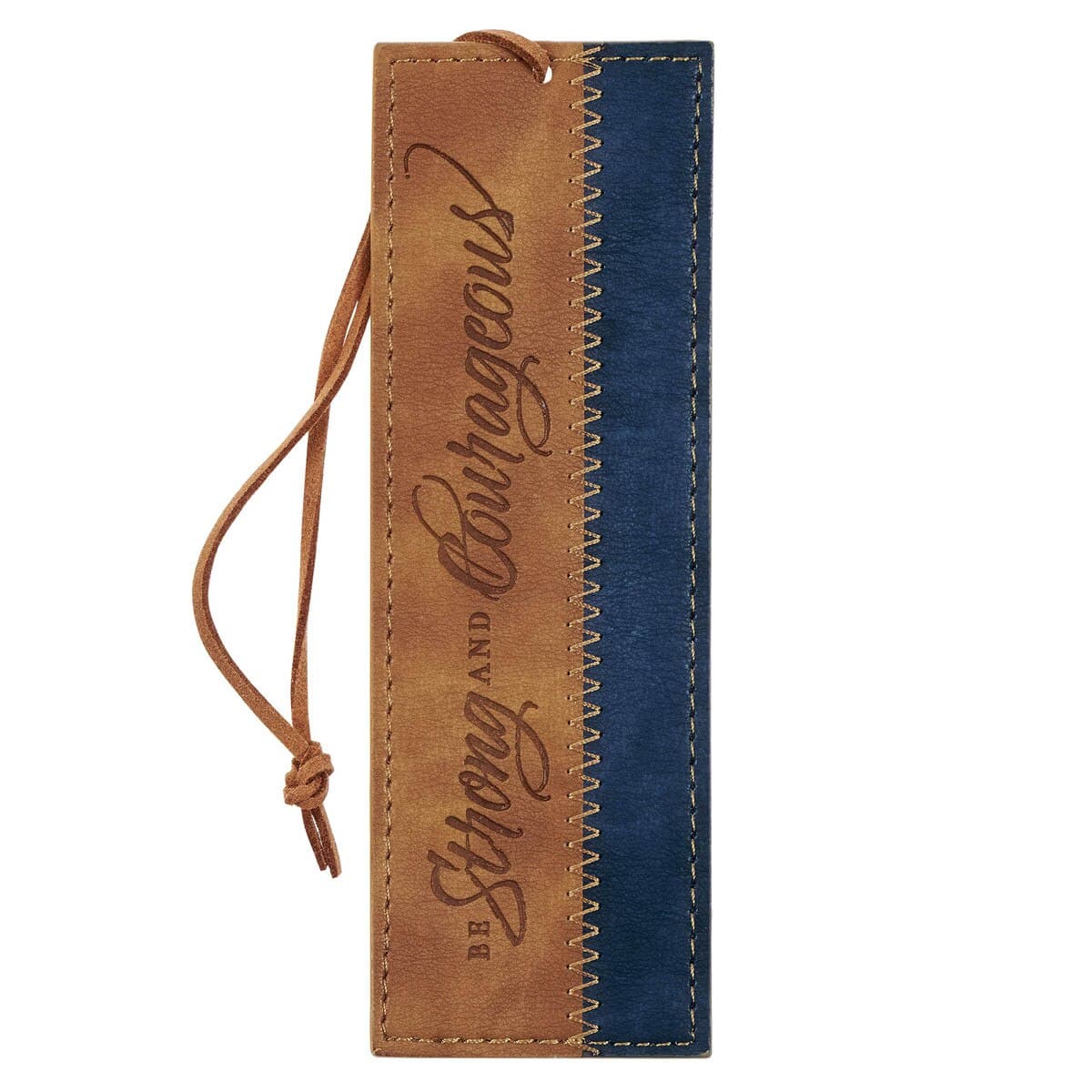 Be Strong and Courageous - Joshua 1:9 Butterscotch and Navy Faux Leather Bookmark