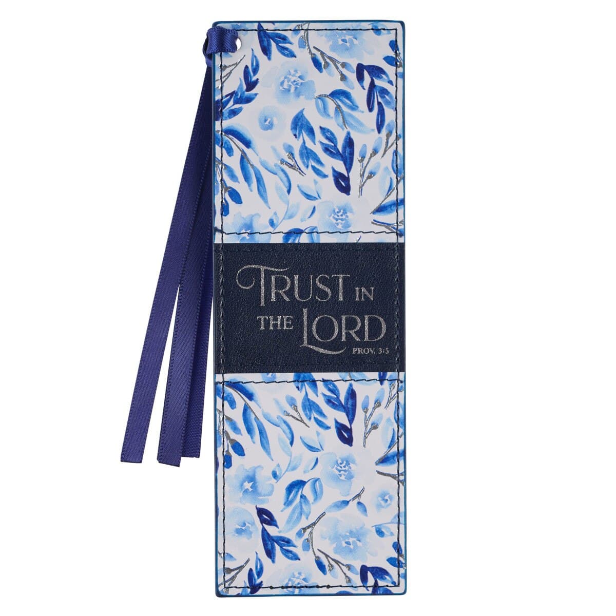 Trust in the Lord - Proverbs 3:5 Blue Botany Faux Leather Bookmark